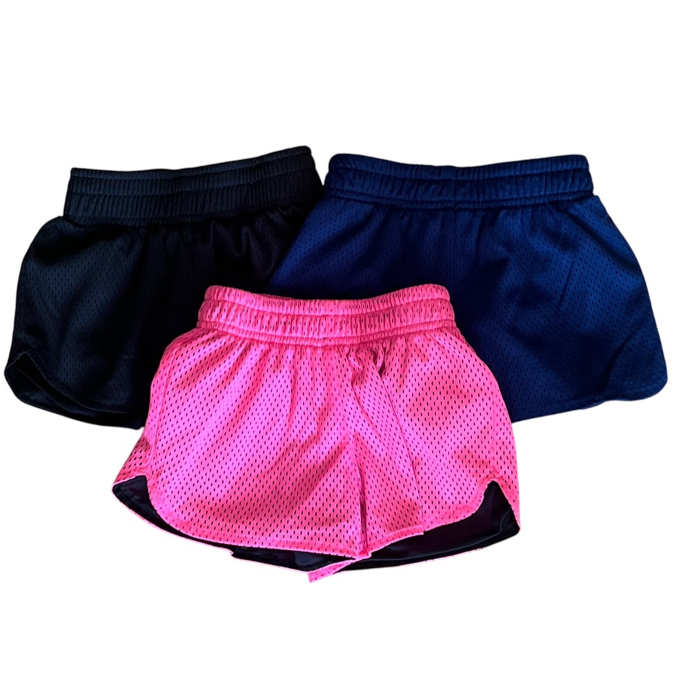 BCG Girls XS 6-6X Mesh Athletic Shorts Bundle Pink Navy Black 3 Pack